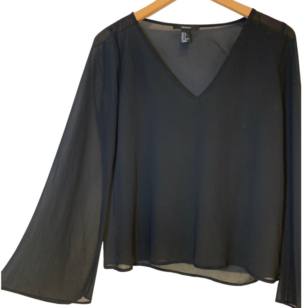 Sheer‎ whimsigoth fairy grunge Top Small Black Chiffon flare sleeve layer Womens